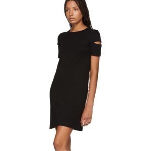 Helmut Lang Slash Sleeves Shirt Mini Dress Black Wide Rib - MEDIUM